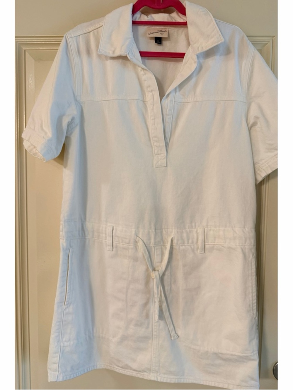 Universal Thread White Short-Sleeve Drawstring Polo Tunic Dress
